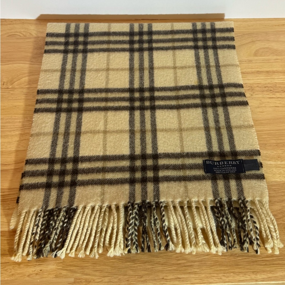 Burberry Cream and Brown Cashmere Scarf